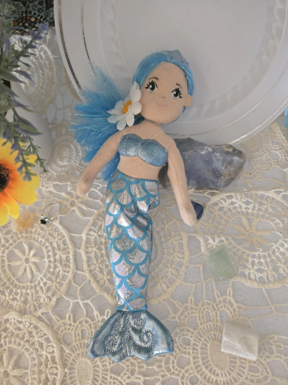 4/$15 Coastal Cottage Ocean Decor Blue Mermaid Plush Doll with Shimmery Scales